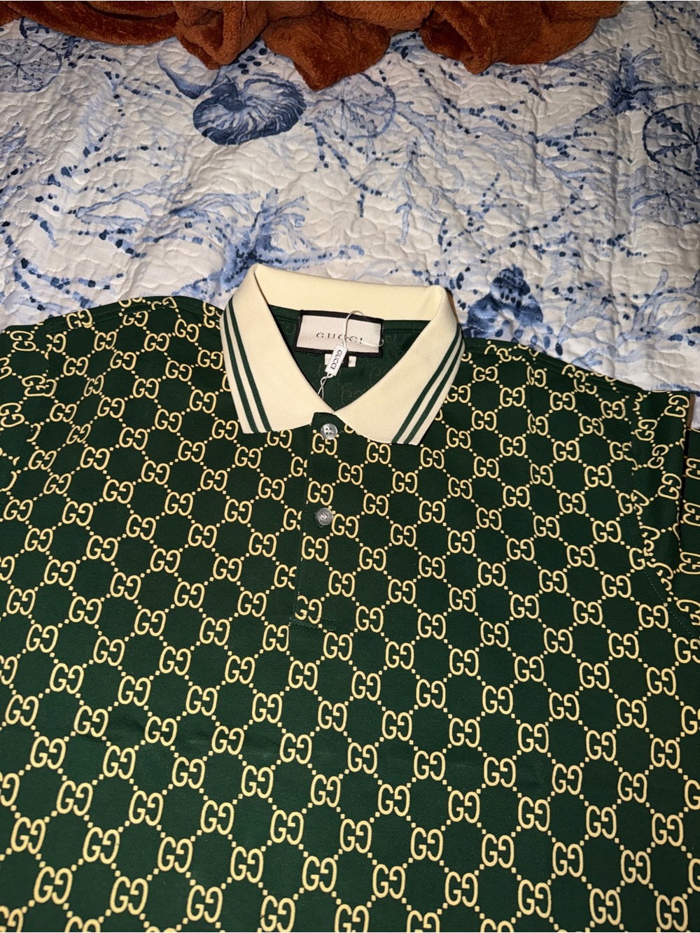 Green and Cream Interlocking GG Polo - Picture 3 of 3